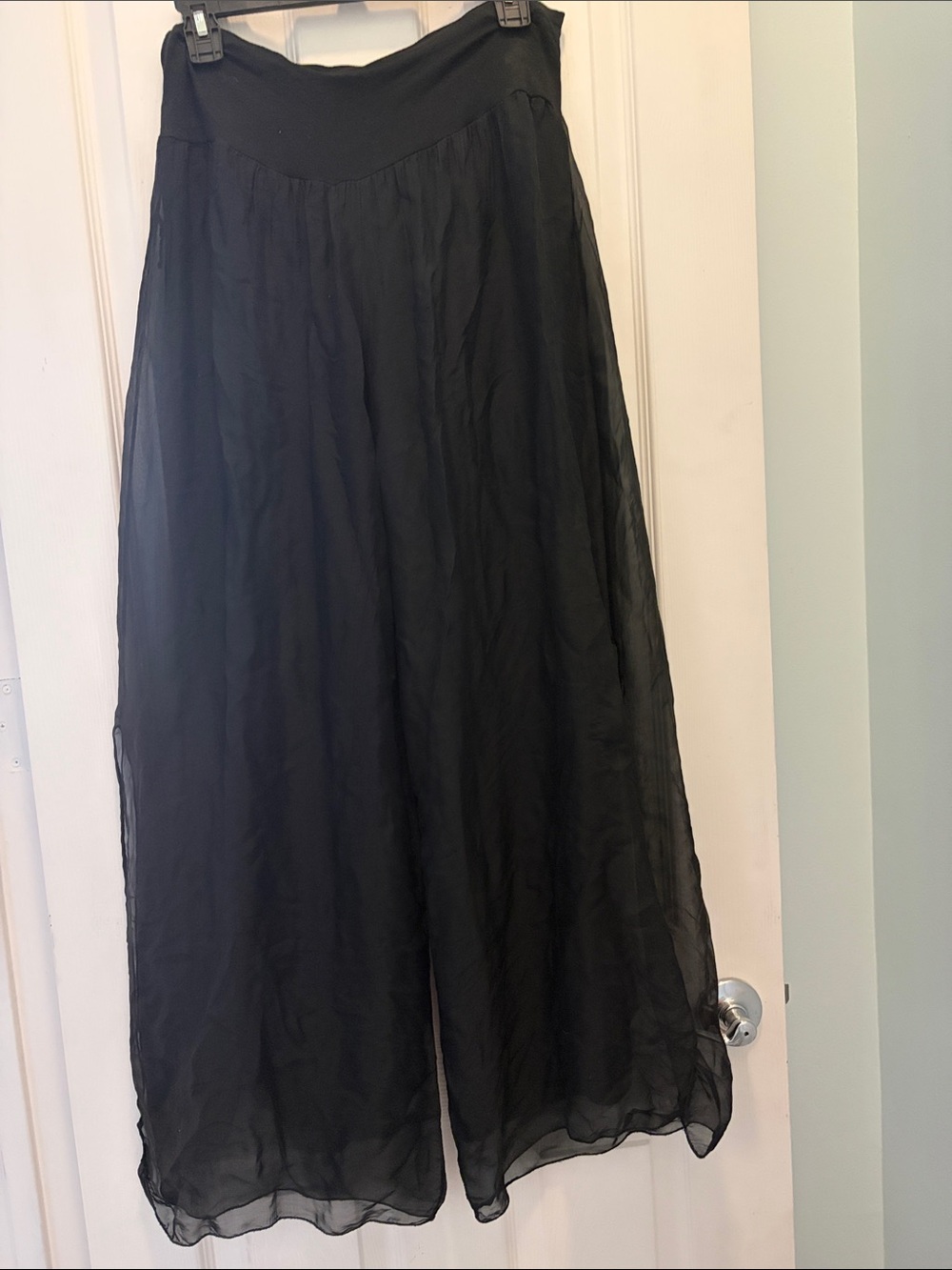 MELLODAY Black Sheer Wide Leg Palazzo Pants